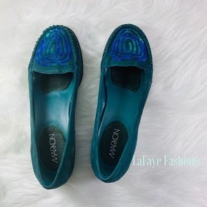 Markon embellished flat in Teal.